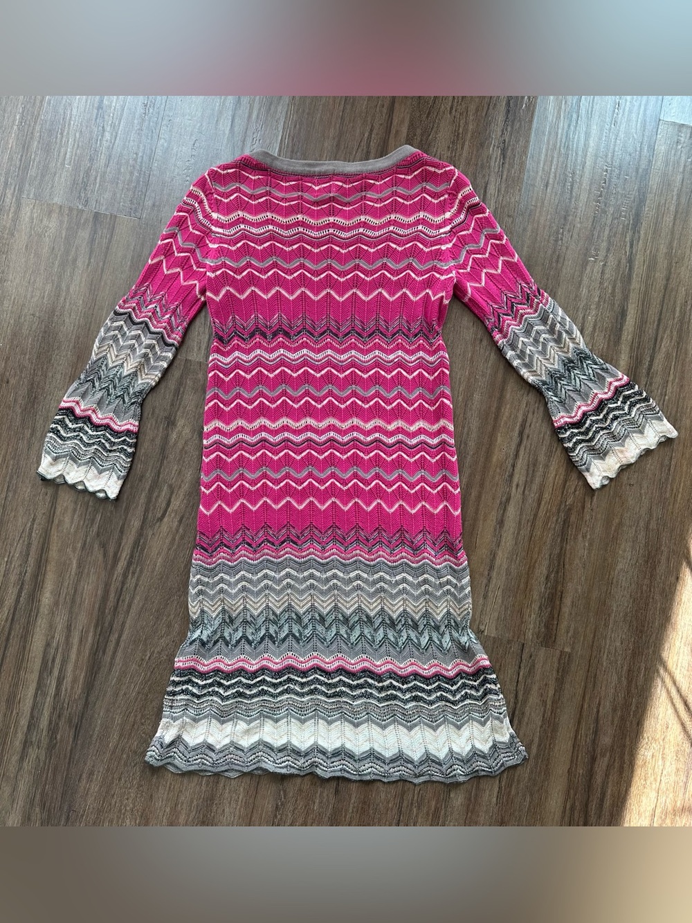 M Missoni Chevron Knit Long-Sleeve Dress in Pink. Size Italian 38 - Picture 8 of 16